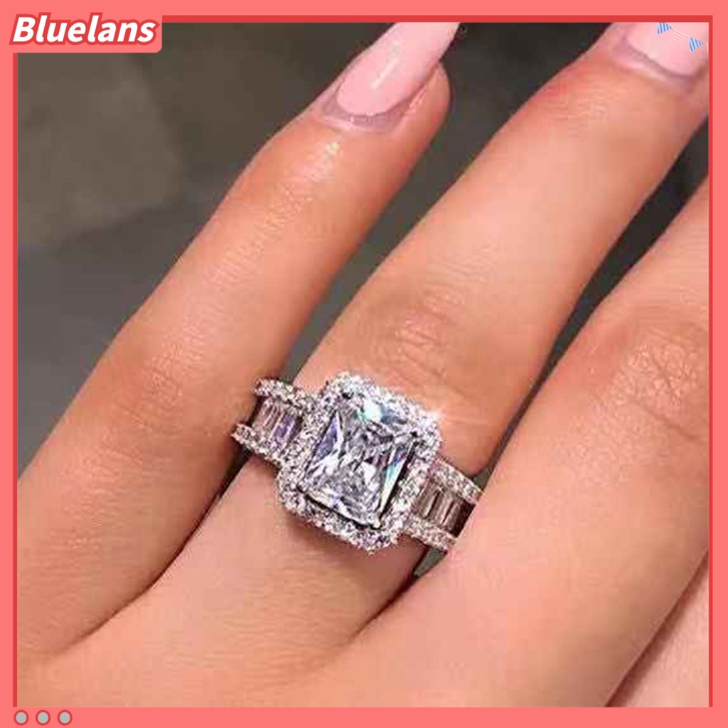 [BLS] Pernikahan Band Bersinar Persegi Berlian Imitasi Hypoallergenic Geometris Gaya Barat Hias Aksesori Bertatahkan Zirkon Lebar Band Cincin Wanita Perhiasan