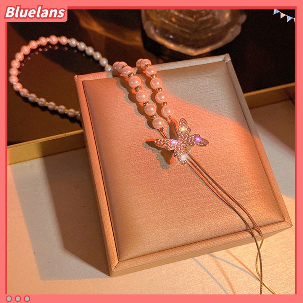 [BLS] Fashion Kalung Pengerjaan Halus Eye-catching Kupu-Kupu Rumbai Desain Finishing Terang Tidak Luntur Dekorasi Tahan Lama Wanita Mutiara Imitasi Kalung Perhiasan Aksesori