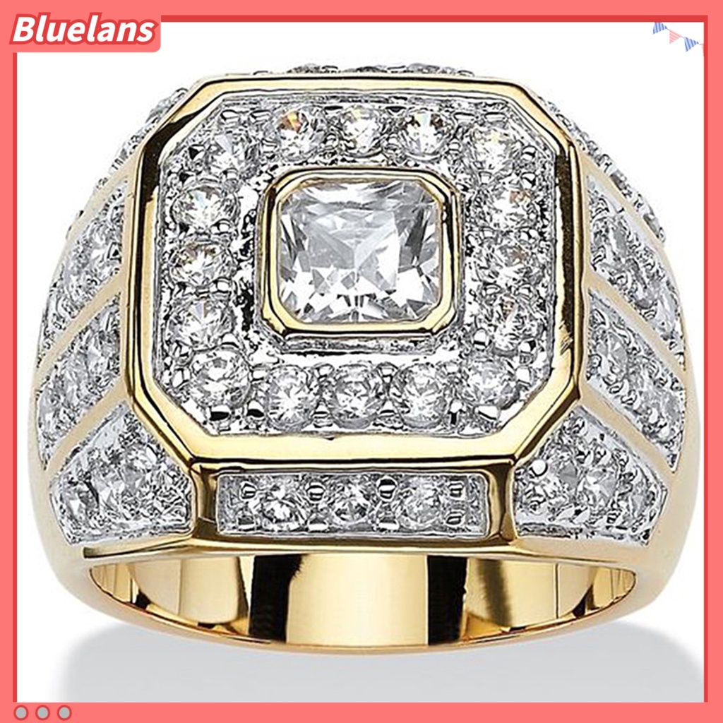 [BLS] Pria Cincin Cubic Zirconia Hip Hop Perhiasan Berkilau Fashion Penampilan Pernikahan Band Ring Untuk Pernikahan