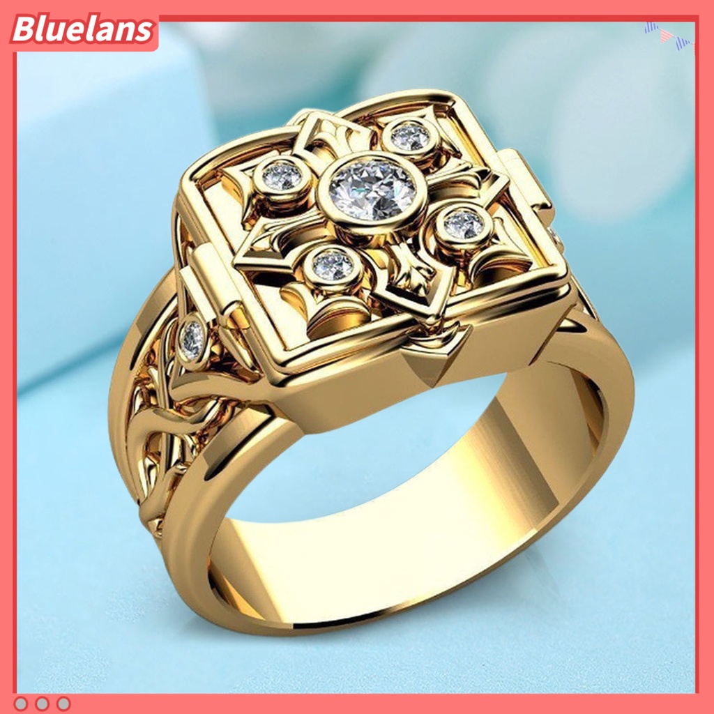 [BLS] Cincin Pria Bentuk Kotak Dengan Tutup Perhiasan Geometris Flip Flop Cincin Jari Hadiah Ulang Tahun