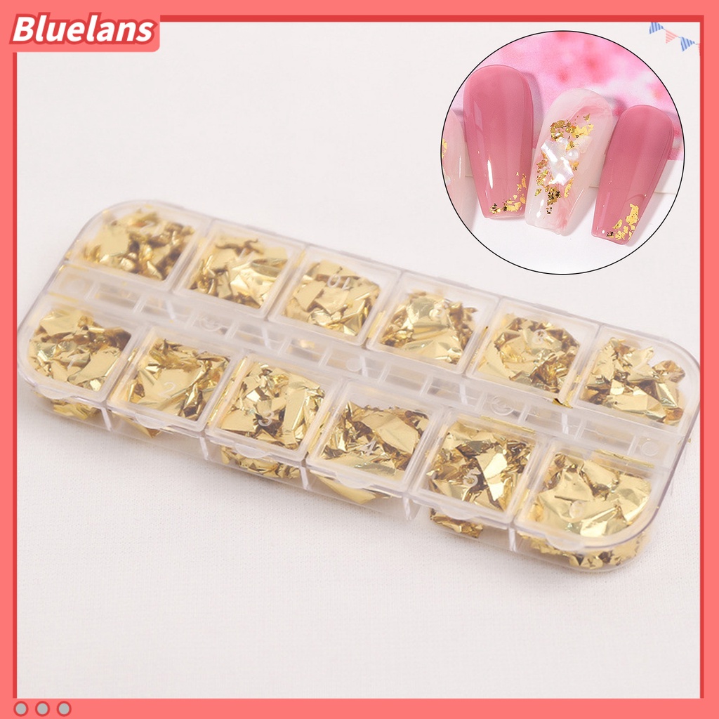 [BLM] 12grids /Box Manicure Foil Decal Anti Luntur Multifungsi Nice-looking Nail Art Kertas Foil Warna Emas Untuk Wanita