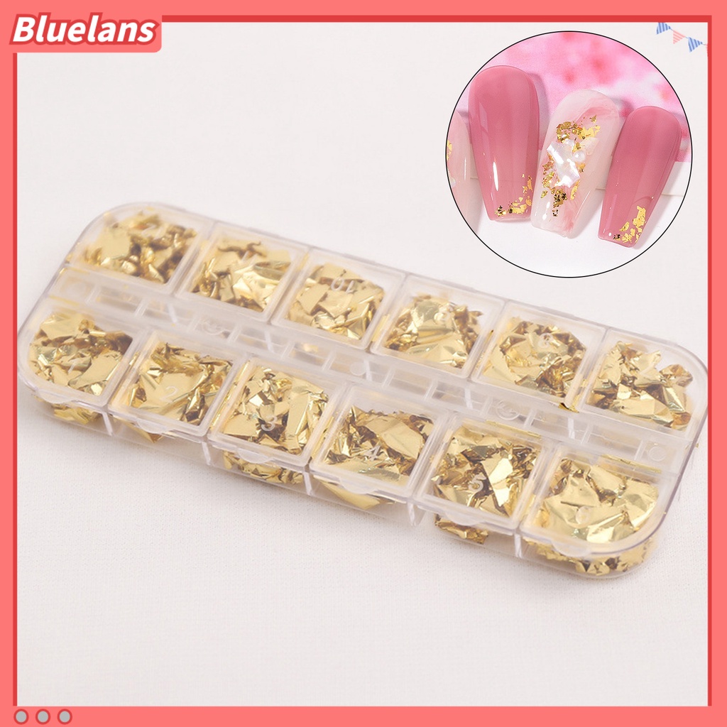 [BLM] 12grids /Box Manicure Foil Decal Anti Luntur Multifungsi Nice-looking Nail Art Kertas Foil Warna Emas Untuk Wanita