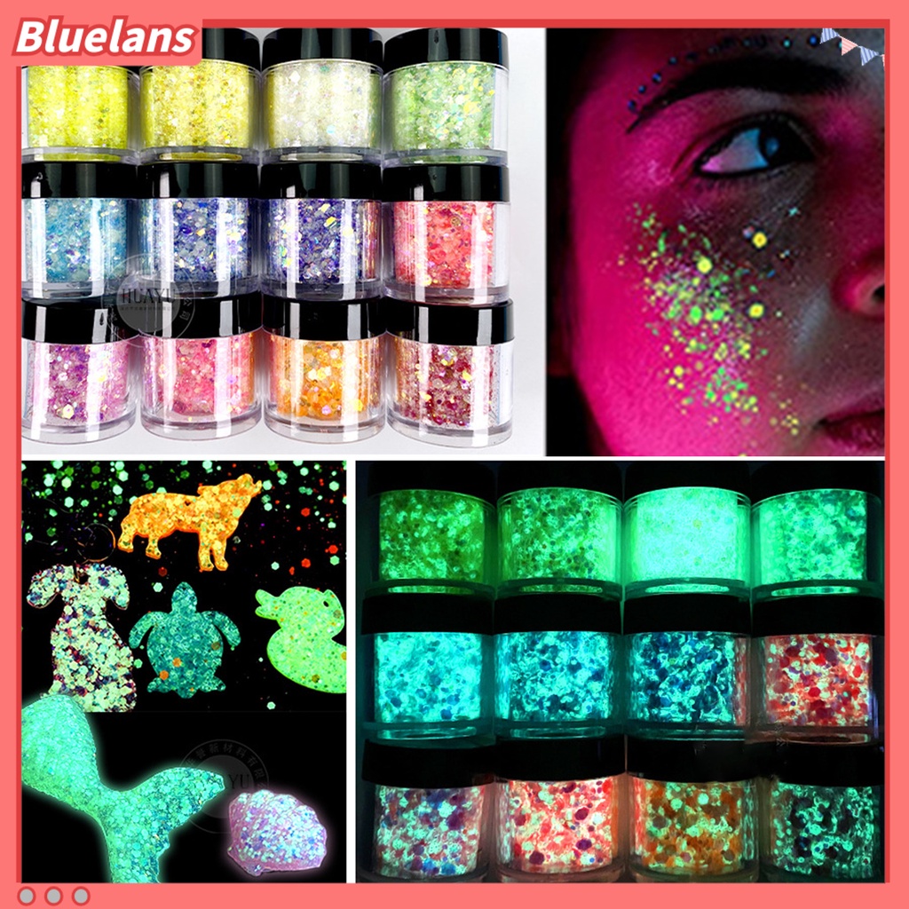 [BLM] 1botol Kuku Serpihan Luminous Reflektif Saturasi Tinggi Glow Dark Glitters Nail Art Craft Filling Decoration Untuk Manicure