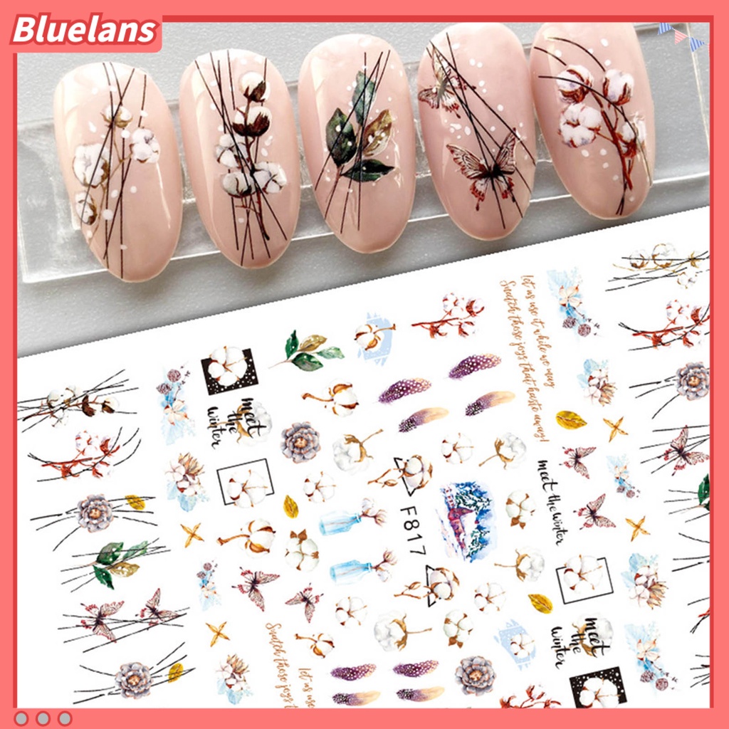 [BLM] Stiker Kuku Glitter Efek 3D Ultra Tipis Dekorasi Stiker Sparkly Geometri Daun Decals Untuk Manicure