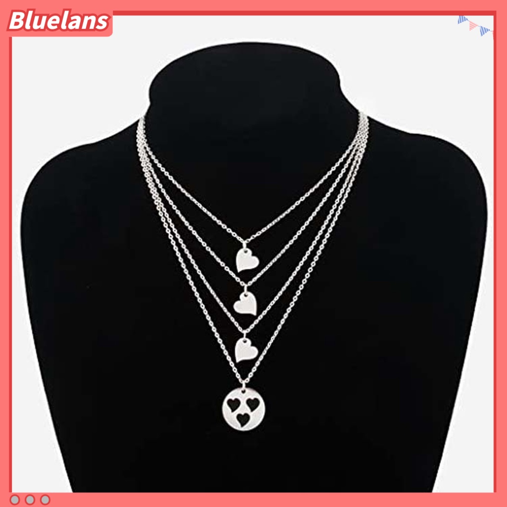 [BLS] 1pc/1 Set Liontin Kalung Beberapa Layer Finishing Terang Hollowed Heart Pendant Berbentuk O Rantai Leher Dekorasi Perhiasan Geometris Kalung Stainless Steel Untuk Pesta