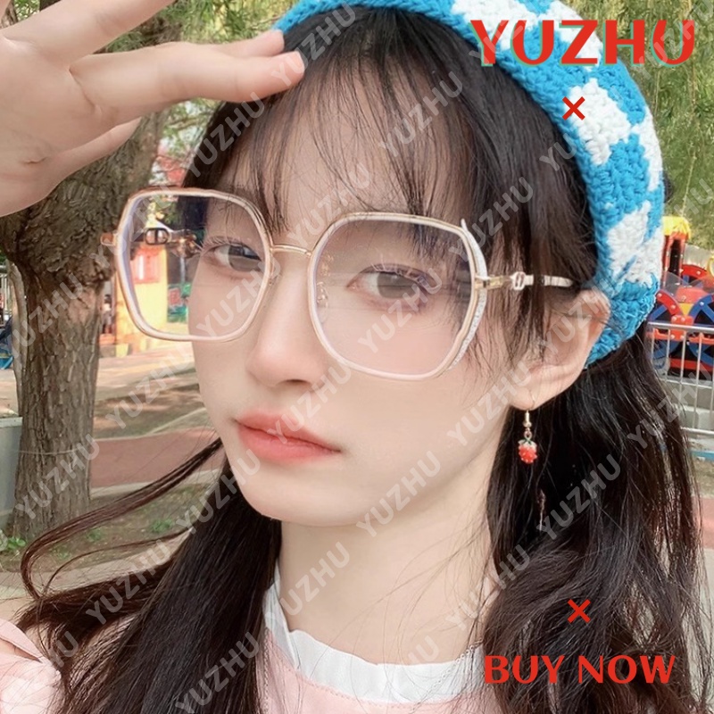 (YUZHU) Korean Fashion Fine Flash Anti Blue Light Eyeglasses Cream White Oversized Frame Eyeglasses Untuk Wanita