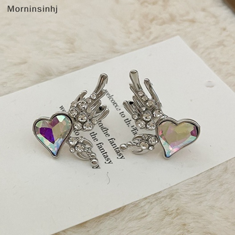 Mornin Fashion Warna-Warni Cinta Hati Sayap Anting-Anting Paduan Tulang Klip Trendi Punk Lucu Kristal Berlian Imitasi Telinga Manset Untuk Wanita Gadis Perhiasan id