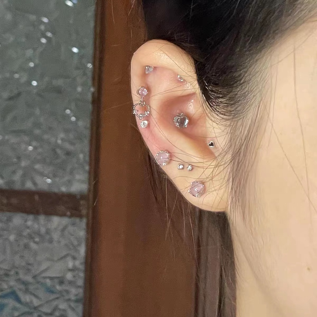 1piece Korea Colorful Moonlight Stone Stud Earrings Tidur Gratis Anting Sekrup Helix