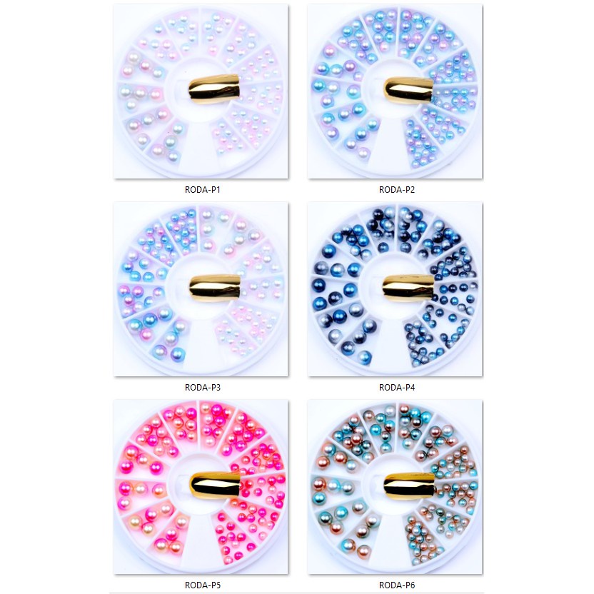 Manik Roda Wheel Gradient Pearl dan Halfpearl DIY aksesoris Nailart/Henna