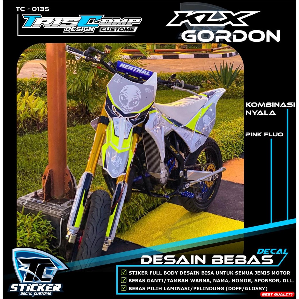 Decal Sticker Kombinasi Motor KLX / GORDON Kombinasi Hijau Fluo Menyala / Decal KLX Gordon FullBody 