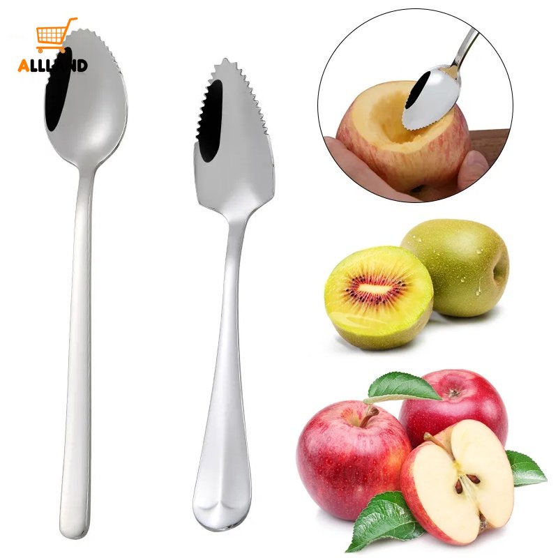 Sendok Puree Buah Apel Stainless Steel High Quality/ Sendok Dessert Es Krim Ujung Gerigi Gagang Panjang