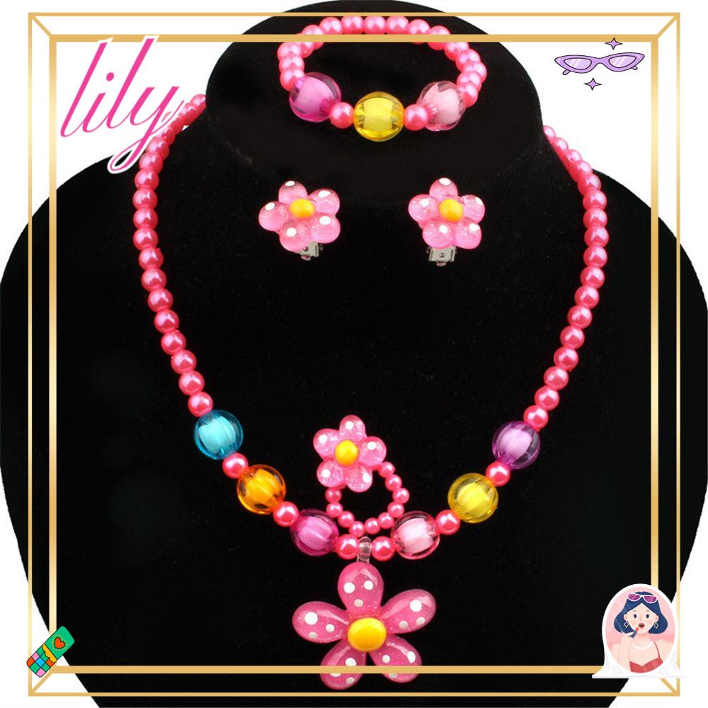 Lily 5Pcs Set Perhiasan Gelang Bunga Mutiara Artificial Lucu
