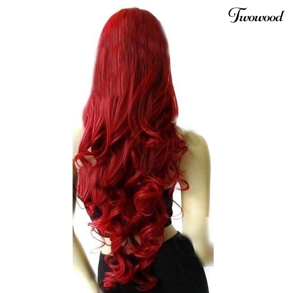 Twowood Fashion Wanita Panjang Keriting Anggur Merah Wig Cosplay Pesta Sopak Rambut Ekstensi