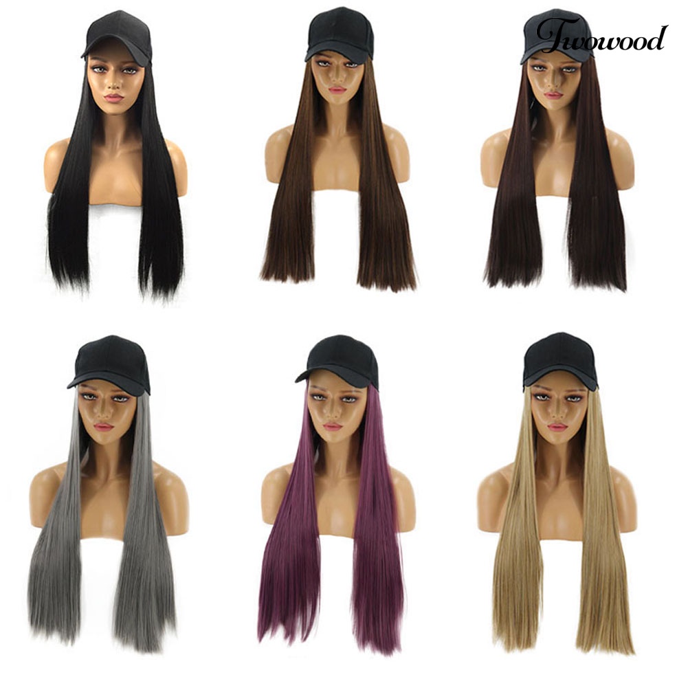 Twowood Charming Women Long Straight Rambut Sintetis Ekstensi Wig Sopak Dengan Topi