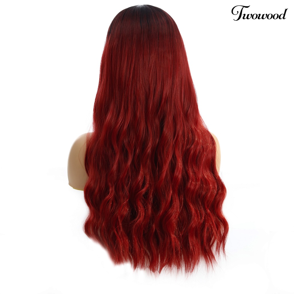 Twowood Wanita Gradiasi Warna Pusat Parting Panjang Keriting Wig Rambut Palsu Cosplay Sopak