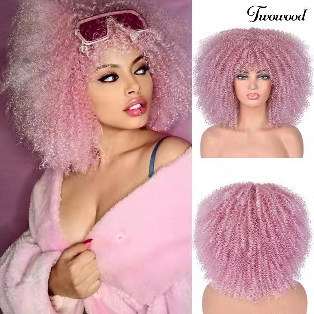 Twowood African Curly Wig Fashion Nyaman Dipakai Tahan Banting Kuat Remodeling Sehat Alat Makeup Ramah Lingkungan Wig Wanita Rambut Keriting Afrika Untuk Kehidupan Sehari-Hari