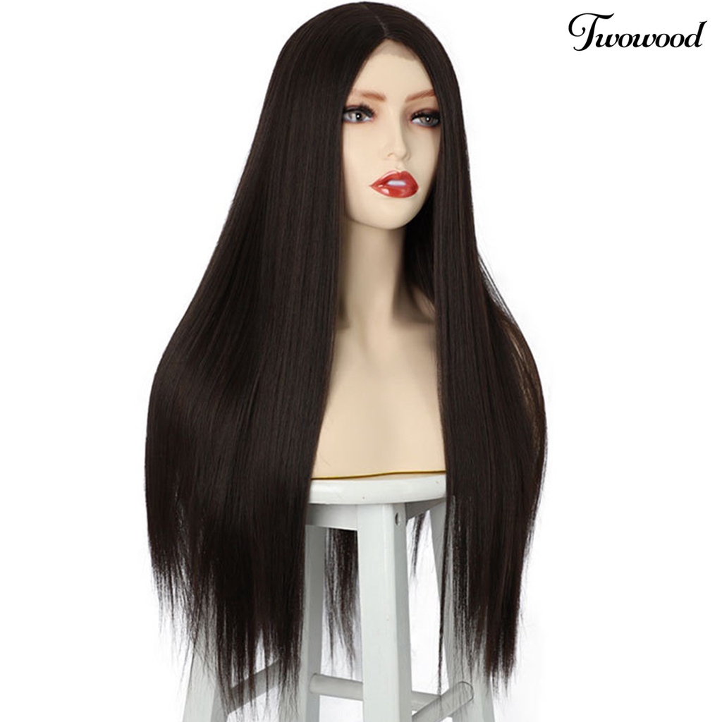 Twowood Rambut Wig Suhu Tinggi Sutra Feminim Berbulu Alami Tampak Lembut Sentuhan Rambut Styling Alat Kosmetik Wanita Hitam Panjang Lurus Wig Lady Use