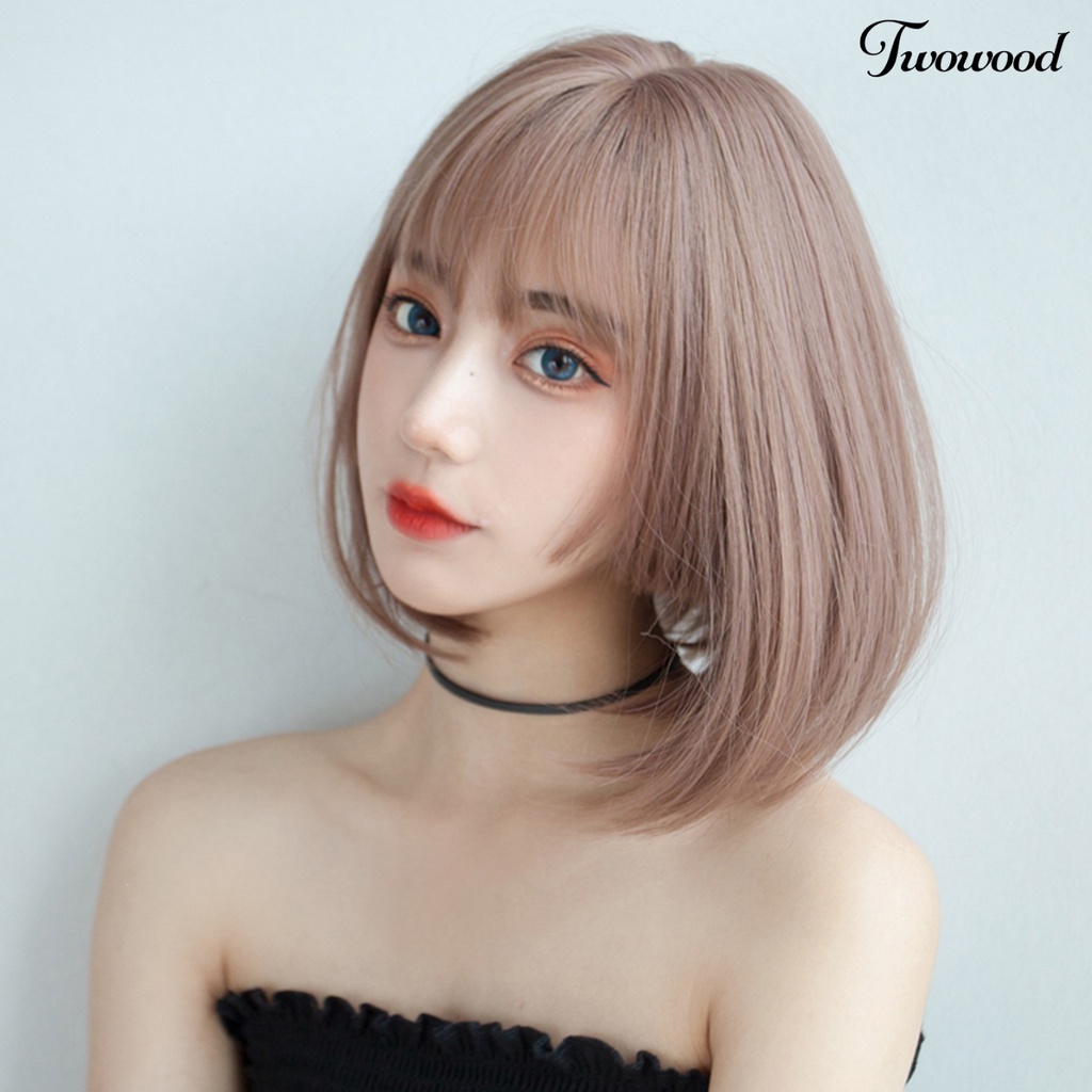 Twowood Women Wig No Perm Nyaman Dipakai Berbulu Halus Realistis Natural Pink Princess Cutting Wig Pendek Dengan Poni Udara Digunakan Wanita