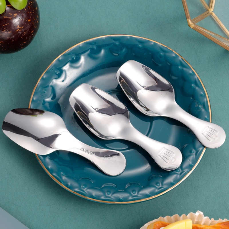 [Unggulan] Bubur Yogurt Susu Aduk ladle Stainless Steel Crown Tealeaf Spoon Smooth Ice Cream Dessert Scoop Peralatan Makan Mudah Dibersihkan Tahan Lama