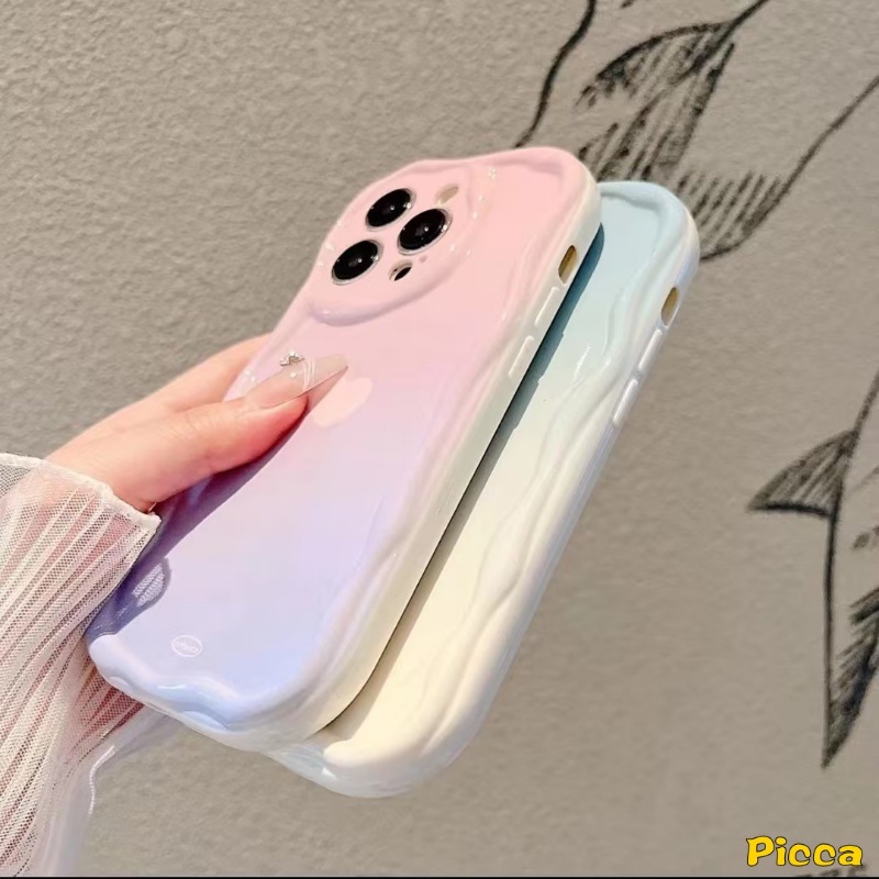 Case Untuk Redmi Note10 12 9 10S 8 11 11s 10Pro Max Redmi 9A 10A 9 9T A2 A1 10C 10 9C NFC POCO M3 Gradasi Rainbow Macaron Warna Permen Love Hati 3D Wavy Curved Edge Glossy Cover