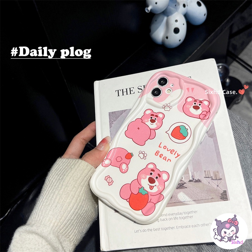 Redmi 12 12C 10C 9T 9C Note 12s 12 11 12s 11s 10s 9s 10Pro Redmi  A2 A1 10 11A 10A 9A Xiaomi 11 Lite 12 Lite Poco X3Pro Baru Kartun Strawberry Bear 3D Tepi Melengkung Gelombang Glossy Casing Ponsel Soft Cover