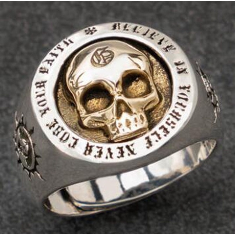 Pria Klasik Vintage Metal Punk Top Quality Gothic Skull Ring Untuk Laki-Laki Biker Rings Perhiasan Halloween Pesta Hadiah