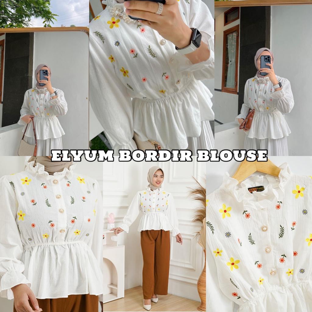 Tq88indonesia  Baju Atasan Wanita Motif Bunga Terbaru / ELYUM LINEN CRINCLE BORDIR BLOUSE Floral Lengan Panjang