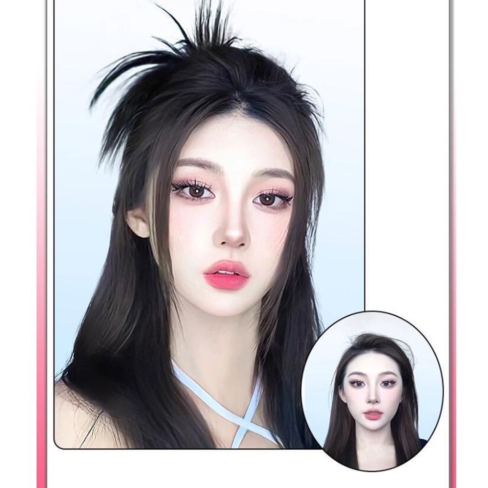 Y2k Gaya Malas Ponytail Tinggi Rambut Sanggul Shuttlecock Hair Clip Dengan Kepang Wig Untuk Wanita Baru Trendi Aksesori Rambut50Cm