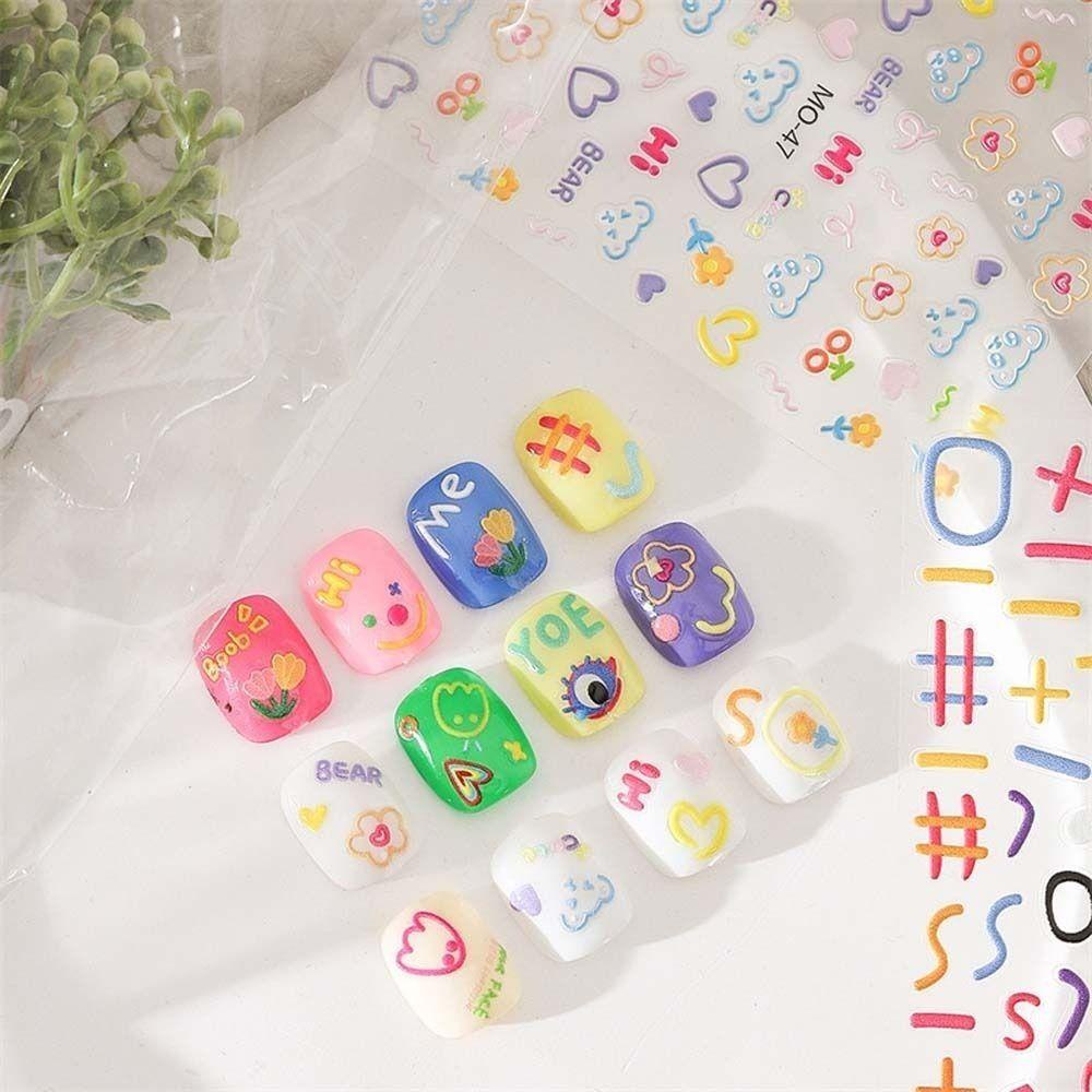 Mxbeauty Stiker Kuku Kartun Fashion Ins Style Kupu-Kupu Warna-Warni Lucu Hiasan Kuku Wajah Tersenyum