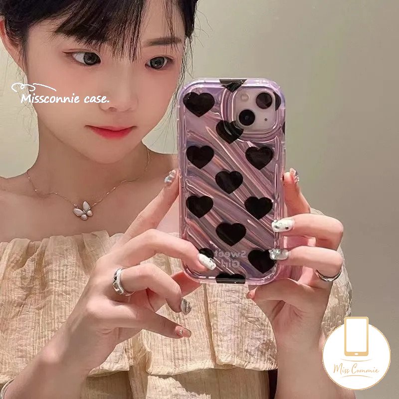 IPHONE Mewah Kartu Laser Dazzle Warna Cinta Hati Case Kompatibel Untuk Iphone11 13 14 12 Pro MAX 6 6S 78 Plus XR X XS MAX 7Plus 8Plus SE 2020 Kreatif 3D Stereo Motif Bergelombang Cover