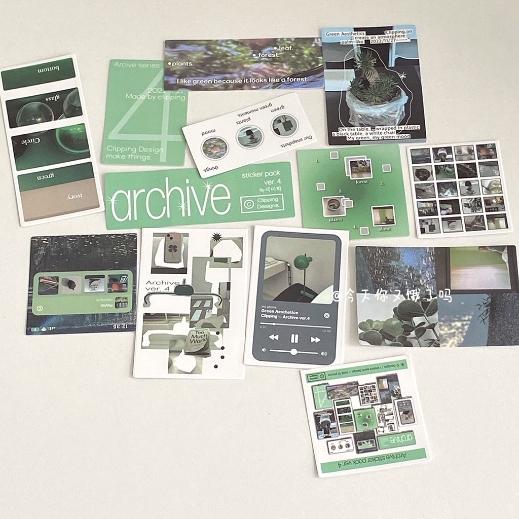 Ins Paket Stiker Ilustrasi Pemandangan Hijau Handbook Kolase Bahan Dekorasi