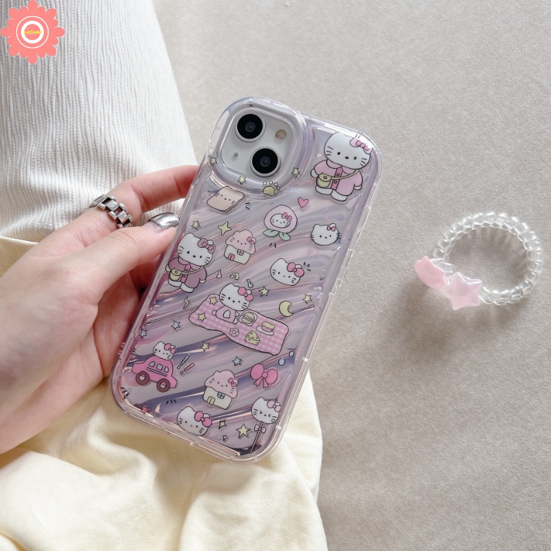 IPHONE Casing Kartu Laser Kerut Stereo 3D Kompatibel Untuk Iphone11Xr 7Plus 13 14 12 Pro Max7 8 6 6S Plus X XS MAX SE 2020kartu Kartun Hello Kitty Vintage Digital Tombol Ponsel Soft Cover