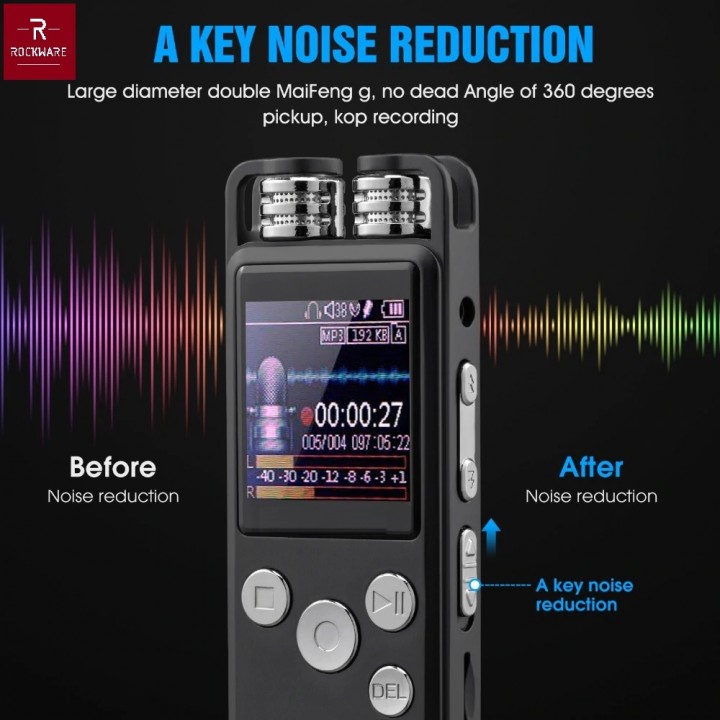 ROCKWARE RW-AVR01 - Professional Audio Voice Recorder 8GB - Dual Mic