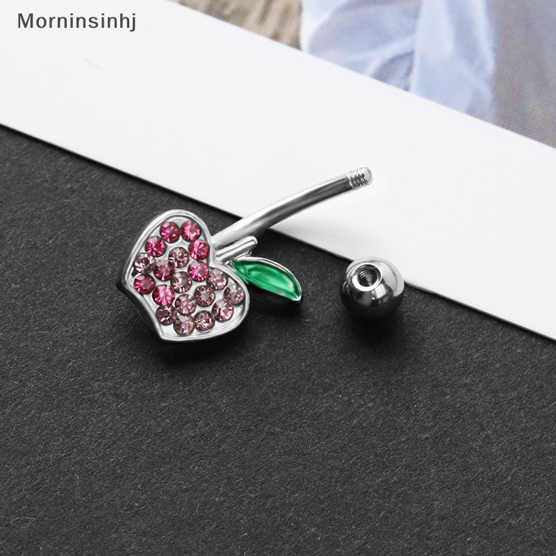 Mornin Cincin Pusar Buah Stainless Steel Seksi Kristal Berlian Imitasi Cherry Pusar Kuku Untuk Wanita Tubuh s Perhiasan Belly Ring id