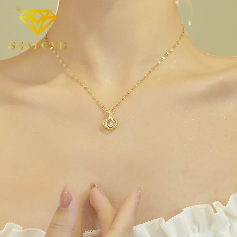 Kalung Titanium Wanita Anti Karat Berlian Keberuntungan Emas 18K Aesthetic Cantik Korea Aksesoris Perhiasan