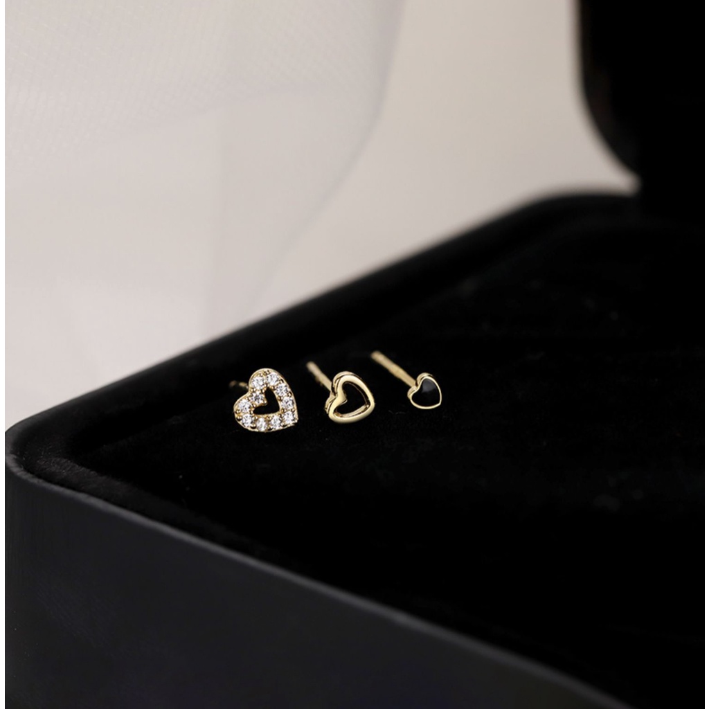 Ay(cn) 3Pcs /Set Fashion Kristal Hati Anting Set Berongga Emas Perak Stud Earrings Untuk Wanita Perhiasan Aksesoris