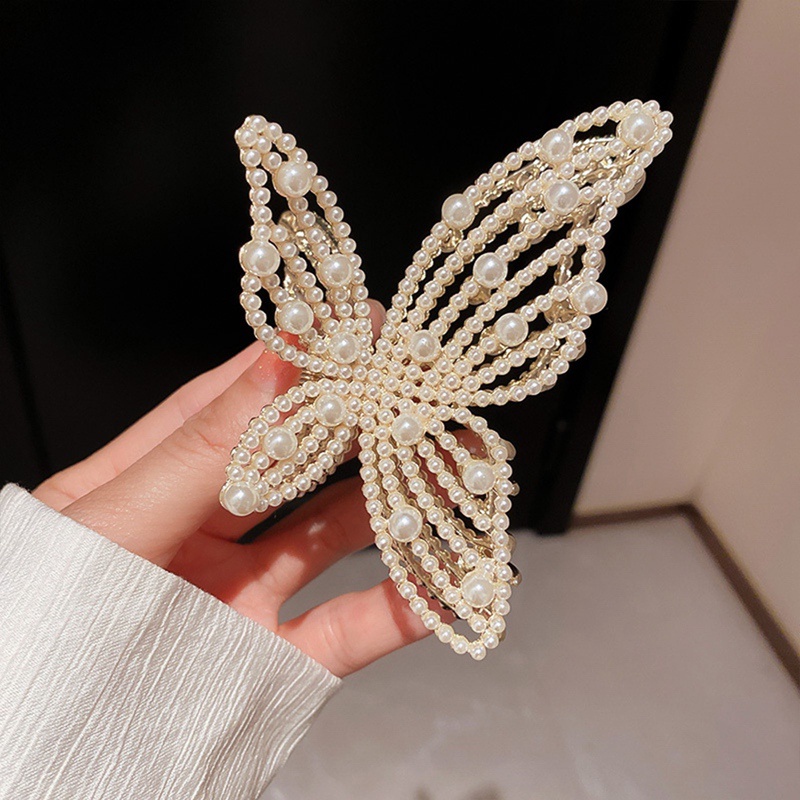 Korea Selatan Baru Kupu-Kupu Mutiara Berlian Imitasi Besar Ambil Klip Hiasan Kepala Belakang Kepala Hiu Klip Aksesoris Rambut Fashion