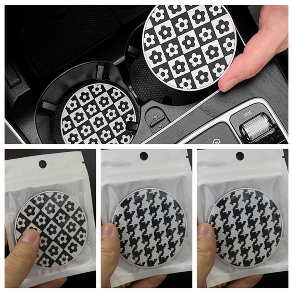 Lanfy Tatakan Gelas Bunga Ornamen Mobil Alas Botol Air Car Mug Coaster Waterproof Houndstooth Anti-Selip Car Water Cup Pad Untuk Interior Mobil