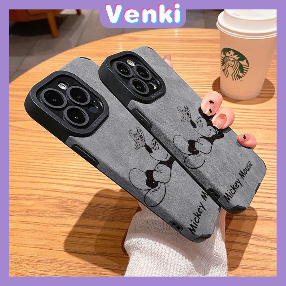 VENKI - Untuk iPhone 11 Case Leather Pupil Suede Case Soft Shockproof Phone Case Camera Simple Cute Cartoon Mouse Kompatibel dengan iPhone 14 13 Pro max 12 Pro max xr xs 7Plus 8Plus