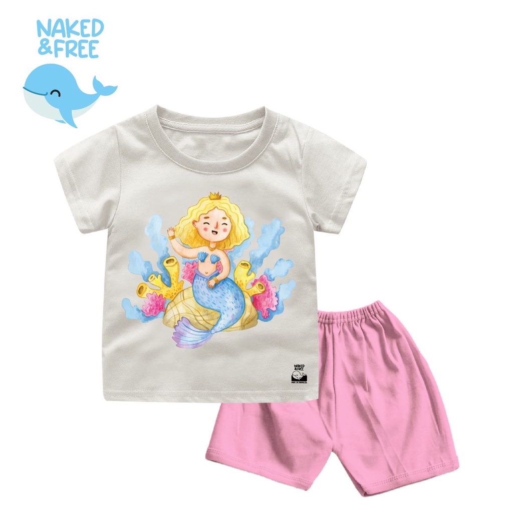 Naked & Free Setelan Bayi Anak Seri Halo Mermaid Usia 6 Bulan - 8 Tahun Bahan Katun Combed 30s