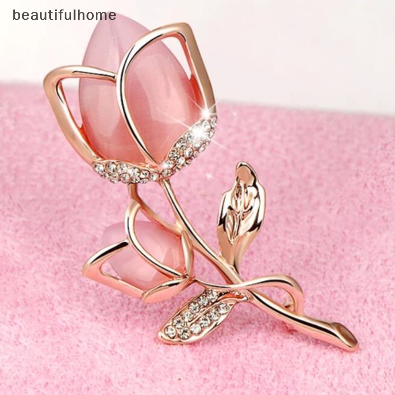 {beautifulhome} Fashion Hot Pink Rose Flower Brooch Aksesoris Pakaian.