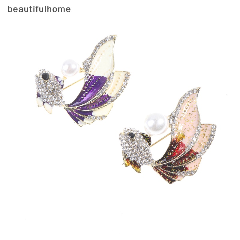 {beautifulhome} 1pc Kristal Berlian Imitasi Ikan Mas Bros Wanita Brooch Pin Aksesoris Pakaian.