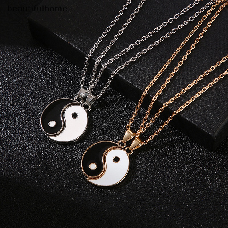 {beautifulhome} 2 Pcs Tai Chi Yin Yang Pasangan Gelang Kalung Set Liontin Adjustable Kepang Rantai Gelang Yang Sesuai Dengan Kekasih Bracelets Choker.