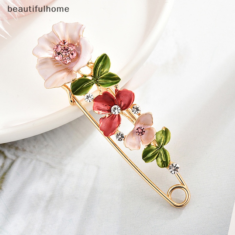 {beautifulhome} Pin Berlian Imitasi Elegan Bunga Enamel Bros Wanita Sederhana Kerah Pin Aksesoris.