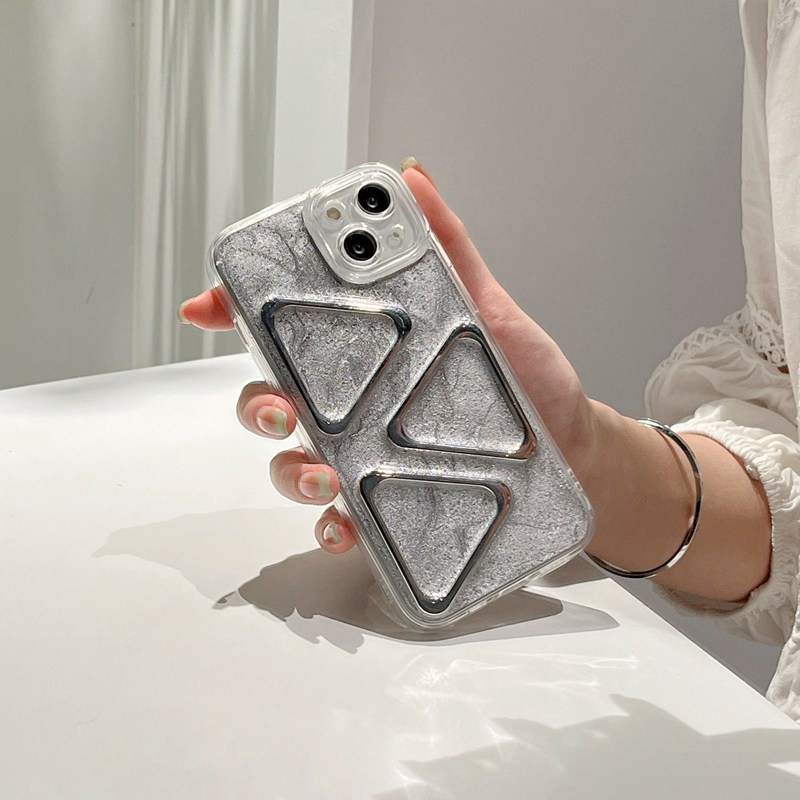 Silver Grey Pigment Triangle Soft TPU Case HP iP iPhone 14 13 12 11 Pro X XS XR Max 7 8 + Plus SE 2020 2022 Drop Glue FTD Casing Apple