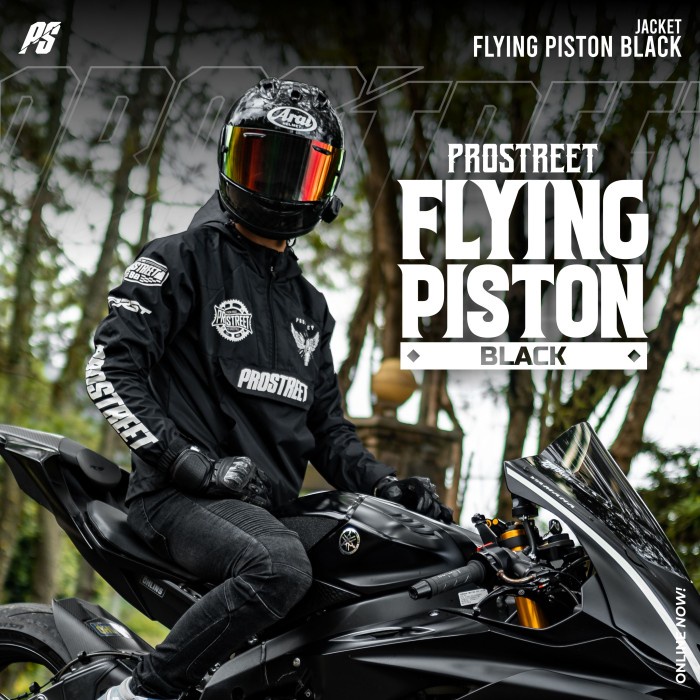 Jaket Motor Prostreet Windbreaker Flying Piston Black - Hitam, S