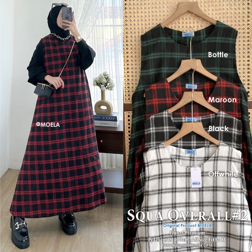 SQUA OVERALL #2 DRESS WANITA FLANEL 4 WARNA ORI MOELA