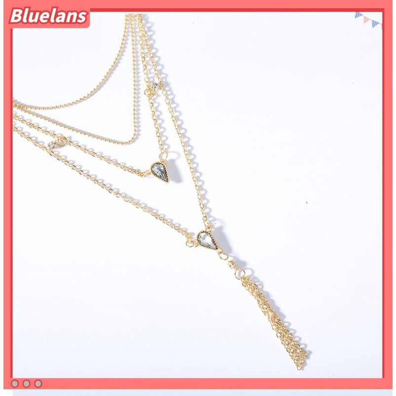 [BLS] Kalung Berlian Permata Tetes Rantai Empat Lapis multi-layer Kalung Liontin Rumbai
