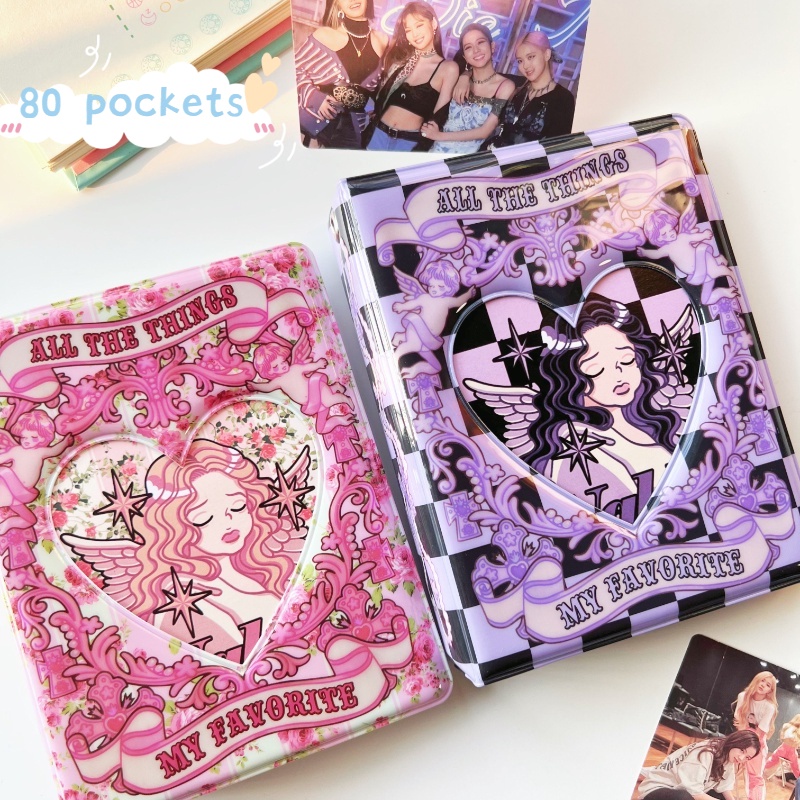 3 Inch 80 Pocket Kapasitas Besar Kotak Ungu Romantic Angel Album Kpop Idol Foto Tempat Kartu Koleksi Buku