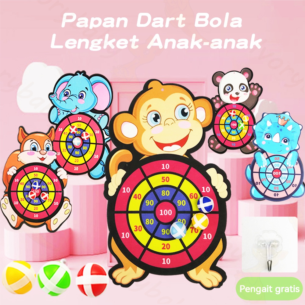 Ivorybaby Mainan lempar bola papan tempel Dart board bola lengket anak kartun